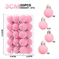 30pcs 3cm pink flocked Christmas ball ornaments set for holiday tree decoration - 30Pcs Pack / Pink