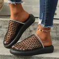 Stylish black mesh platform sandals for women featuring sparkling rhinestone detailing - 36 / Black (C58)