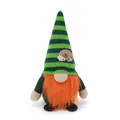 Handmade St. Patrick's Day gnome plush with green striped hat and bright orange beard - Faceless Doll / Green Stripe