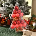 Red Christmas ball ornaments in tree-shaped clear packaging box - Red Set (AD056)