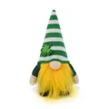 Festive St. Patrick's Day gnome plush with green striped hat, clover, and yellow beard - Faceless Doll / White Striped