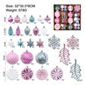 62-piece Christmas ornament set with pink and blue hand-painted balls and snowflakes - Pale Blue