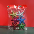 Set of six glittery five-pointed star Christmas ornaments in transparent bag, 7cm size - Pentagram Charm / 6 Pieces Pack / Multicolor (7cm Pentagram)