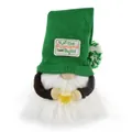 Detailed view of a festive green St. Patrick's Day plush gnome holding a mini beer glass - Beer Gnome (BH247176) / 15x13x45cm