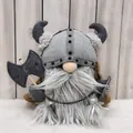 Detailed view of a handcrafted Viking warrior gnome with felt helmet and axe accessory. - Gladiator Brown Robe