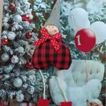 Handmade red and black buffalo plaid Christmas angel doll pendant for tree decoration - Black Gingham Leggy Doll (K-C134)