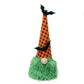 Detailed view of a Halloween gnome featuring a green fuzzy beard and bat-themed hat. - Plaid / 12*12*30cm