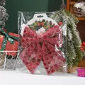 Detailed view of red Christmas bow with gold glitter grid pattern in festive packaging - Deep Red Diamond Pattern (16419) / 1 Piece/Pack (15x20cm)