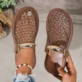 Women's brown breathable mesh slide sandals featuring elegant gold metal buckle decor - 36 / Mesh Metal Buckle Style (C59) / Brown