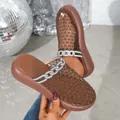 Stylish brown mesh clogs for women featuring a sparkling rhinestone chain decoration - 36 / Brown (C60)