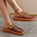 Stylish women's brown mesh slide sandals with thick platform soles and gold stud decor - 36 / Metal Stud Style (52) / Brown