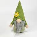 Handmade St. Patrick's Day green gnome doll with grey beard and yellow flower decoration - Green Knit Hat Style