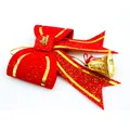 Macro view of a red velvet Christmas bow with gold glitter stripes and a festive bell - 5# (36x30cm) / Red
