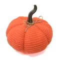 Detail of a large orange knitted pumpkin decor for Thanksgiving harvest festival. - Orange Knitted Pumpkin / 21*21*20cm
