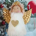 Plush angel ornament with golden wings and glitter heart for Christmas tree decoration - Gold Wings Angel (K-C135)