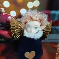 Creative Christmas plush angel girl doll hanger with golden wings and heart decoration - Dark Blue Plush Heart (K-C024)