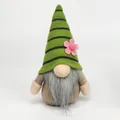 Handmade green St. Patrick's Day gnome plush with pink flower on a striped hat - Green Black Striped Hat Style