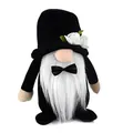Elegant groom gnome plush doll with black hat and white beard for wedding decoration. - Groom