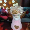 Pink plush Christmas angel girl doll pendant with gold wings and heart detail - Pink Plush Crown (K-C025)