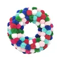 Detail shot of a colorful Christmas wreath made from soft yarn pom-poms on white - Wreath Style