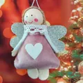 Handmade plush Christmas angel girl ornament in pink velvet with silver glitter wings - Pink Velvet Handcrafted (K-C026)