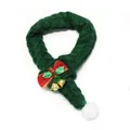 Green knitted Christmas pet scarf for cats and dogs with festive red bow and gold bells - Green