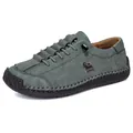 Comfortable men's hand-stitched loafers in greyish-blue suede with wide-toe design - 38 / Army Green