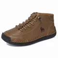 Hand-stitched brown Martin boots with flat sole and casual design for daily wear - 37 / Tan