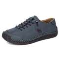 Blue hand-stitched men's casual loafers featuring a wide last and comfortable slip-on design - 38 / Blue