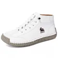 Classic handmade stitched white casual ankle boots with durable gray rubber sole for women - 37 / White with Yellow Sole