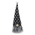 Vista dettagliata dello gnomo vampiro di Halloween con cappello a teschio e ragno bianco - Stile Barba Nera Corta / 15x12x48cm