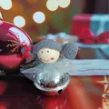 Christmas angel doll ornament with silver bell base and gray yarn pigtails for tree decor - Peacock Blue Metal Bell (K-C027)