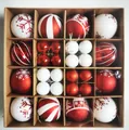 Rotes und weißes Weihnachtsball-Set in einer 44er-Box für festliche Baumdekoration - 44 Stück Packung / Rot Weiß Stil 3