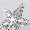 Silver hollowed-out Christmas tree topper star ornament with intricate floral pattern - 15cm / Silver