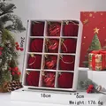 Detail view of 12 red flocked and textured Christmas balls in a white gift box with size - Red Flocked Ball / 12 Pieces/Pack
