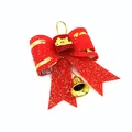 Red double-layered Christmas bow ornament with gold glitter and bell - 10# (13x10cm) / Red