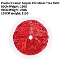 Falda para árbol de Navidad de lentejuelas rojas con borde de felpa blanca - Diámetro 80cm / Rojo