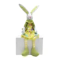 Handmade sitting Easter bunny plush doll with colorful egg print dress and long ears - Female Style