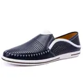 Herren-Loafer aus echtem Leder in Marineblau mit atmungsaktivem Hohldesign und weißer Sohle - 38 / Hohl-Stil / Blau