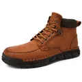 High-quality classic brown leather men's Martin boots with thick patterned rubber soles - 38 / Yellow Brown (3026)