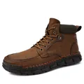 Classic brown men's Martin boots with thick sole and British casual style for winter - 38 / Khaki (3026)