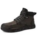 Classic men's dark brown platform Martin boots with lace-up design and thick textured sole - 38 / Gray (3026)