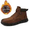 Durable brown men's Martin boots with thick soles and warm fleece lining for winter. - 38 / Khaki (Fleece Lined)