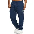 Men's loose cargo sweatpants with drawstrings and side pockets, American casual style - XS / Bottoms / Navy Blue