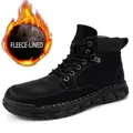 Men's black Martin boots featuring a warm plush fleece lining and a durable thick sole - 38 / Black (Fleece Lined)