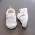White breathable mesh toddler shoes featuring blue and orange stripes for babies - Inner Length 11.5cm (Size 14) / White