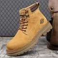 Men's yellow suede work boots with durable rubber soles and high-top design - 38 / Single Shoe (235) / Yellow
