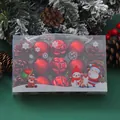 Close-up of a festive Christmas ornament set in a clear gift box with holiday characters - Bright Red Pinecone Style (YJ-0037) / Set of 15