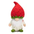 Détail de face d'un gnome fraise en peluche avec une barbe en fausse fourrure blanche - Style Homme (Avec Longue Barbe Blanche)