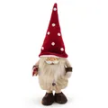 Plush Christmas gnome figurine with red polka dot hat and resin face - Standing Mushroom Gnome